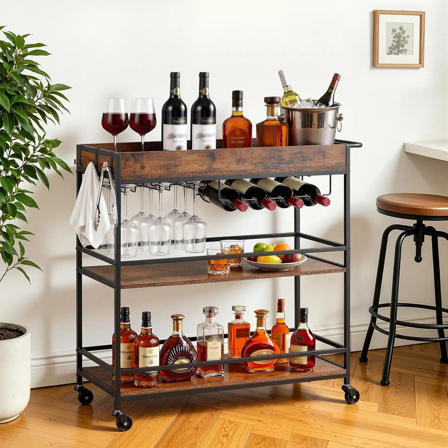 Home Bar Shelves - Bar Cart, 3 Tiers Home Kitchen