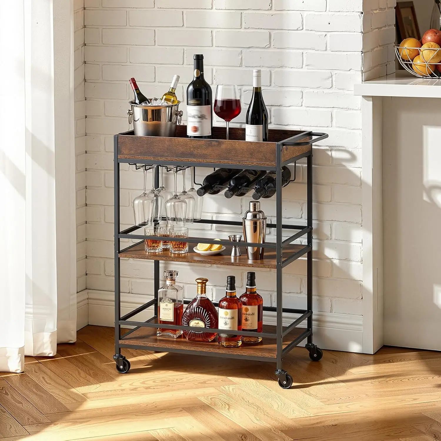 Home Bar Shelves - Bar Cart, 3 Tiers Home Kitchen
