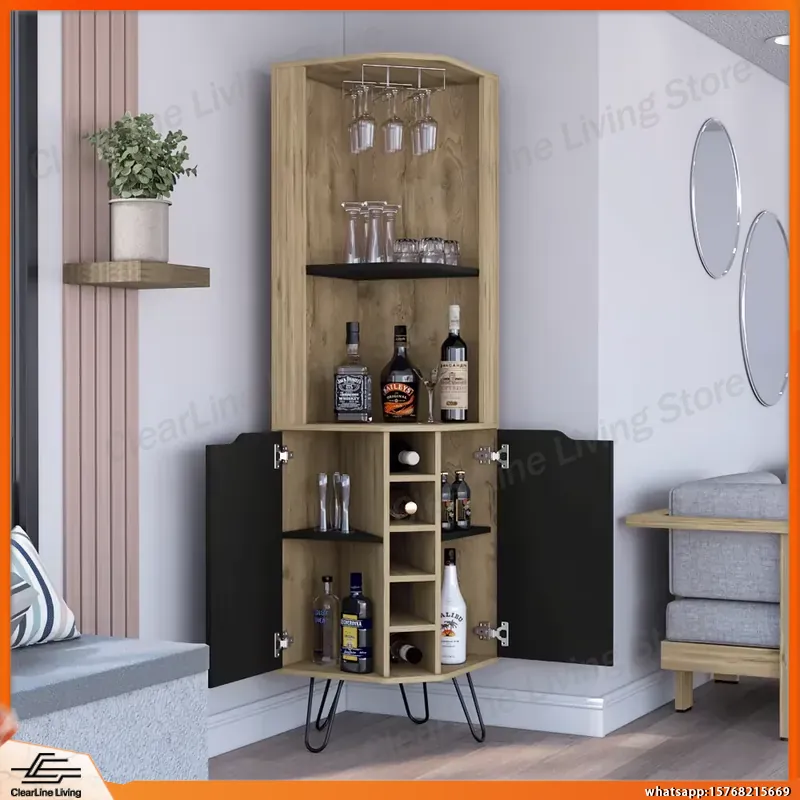 Corner Bar Cabinet with 6 Buil - Home Bar Shelves 评论和价格