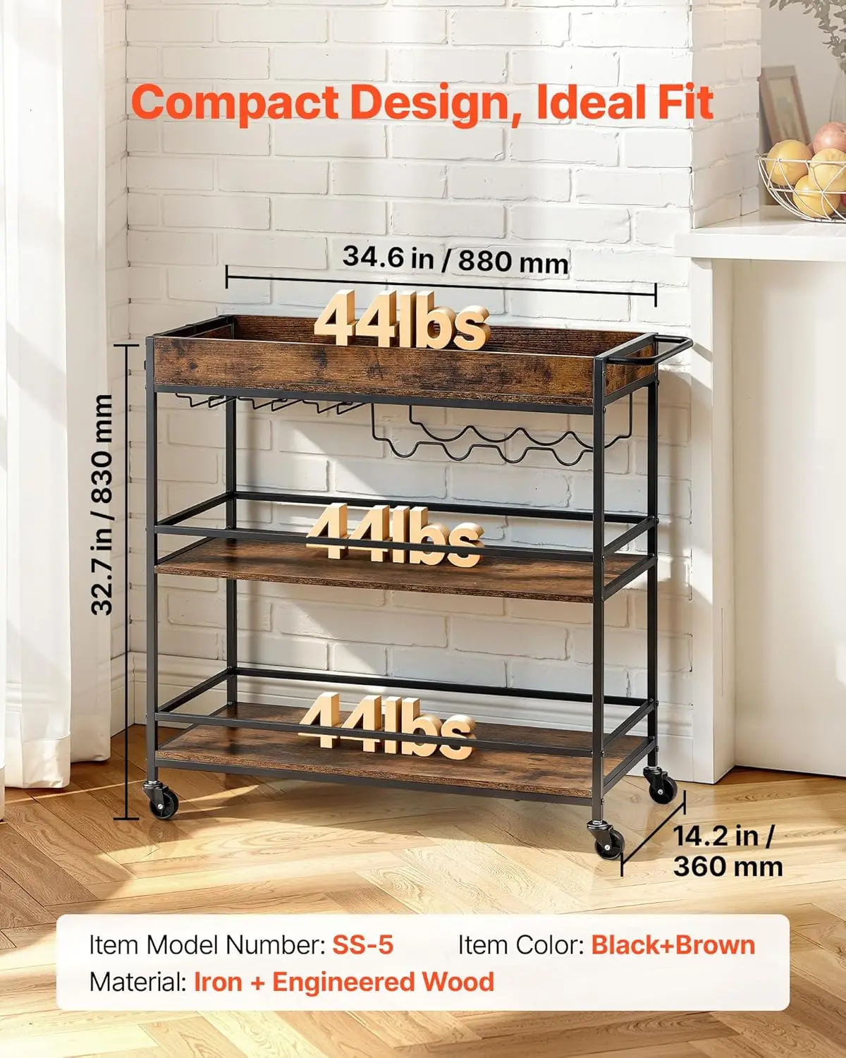 Bar Cart, 3 Tiers Home Kitchen - Home Bar Shelves 评论和价格