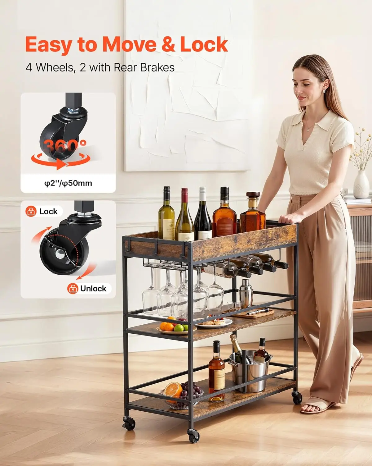 Bar Cart, 3 Tiers Home Kitchen - Home Bar Shelves 评论和价格