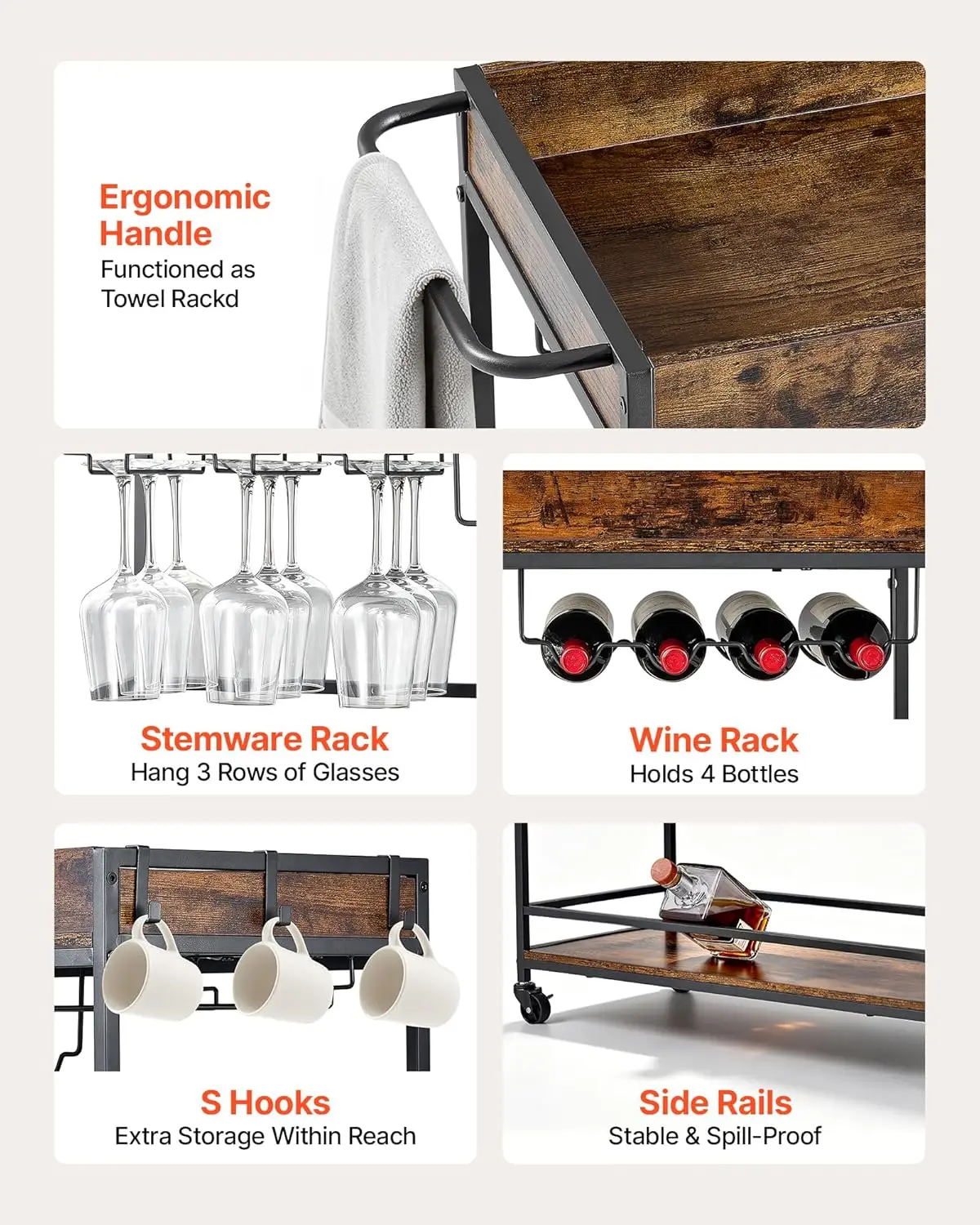 Bar Cart, 3 Tiers Home Kitchen - Home Bar Shelves 评论和价格