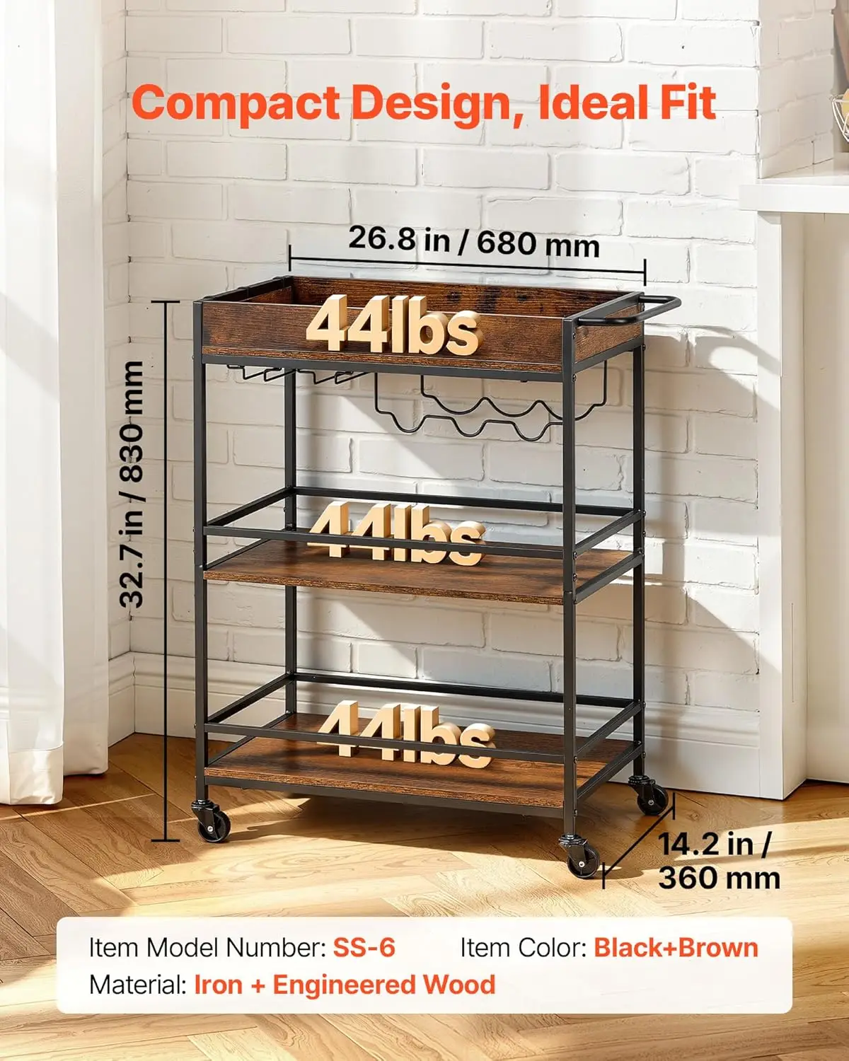 Bar Cart, 3 Tiers Home Kitchen - Home Bar Shelves 评论和价格