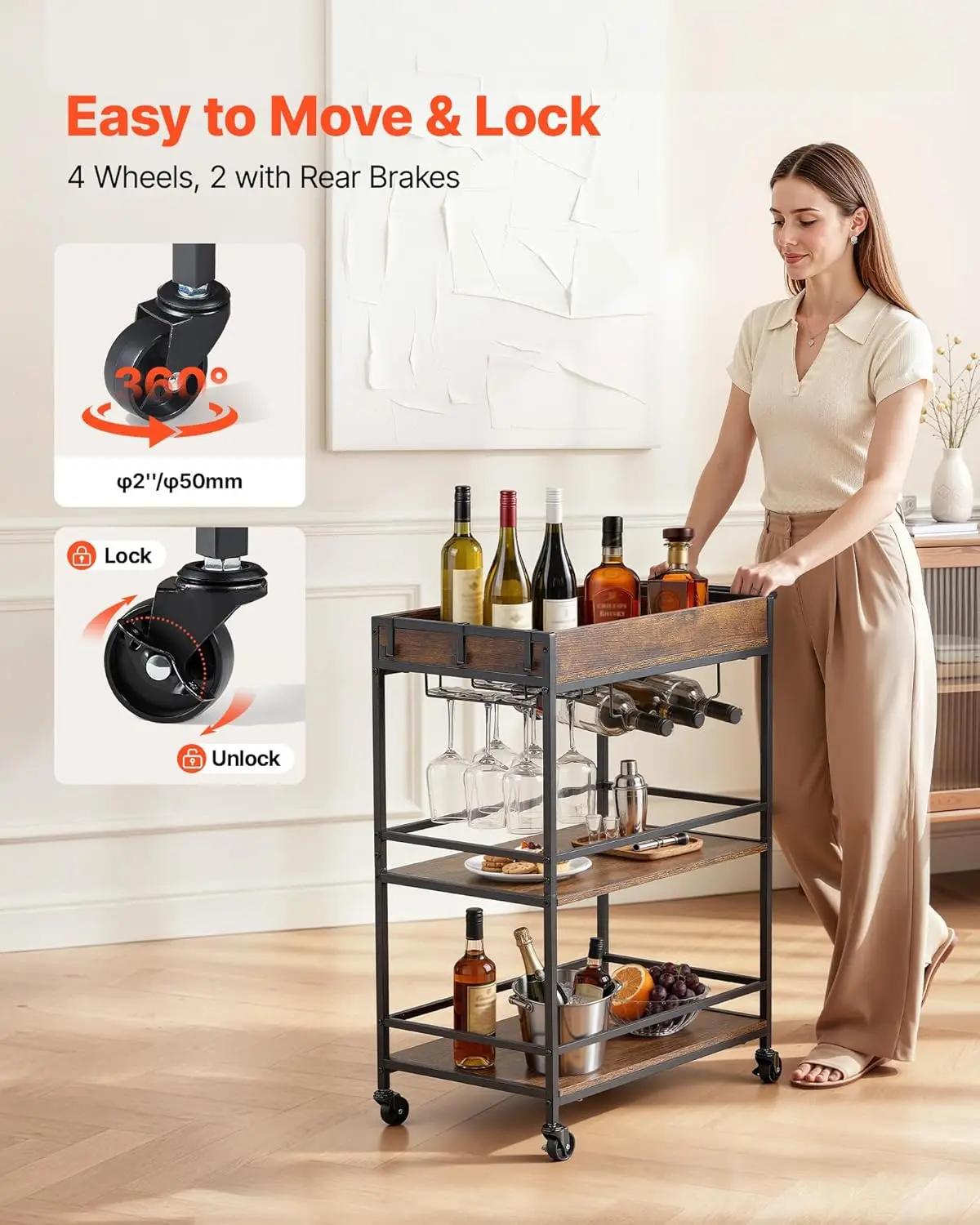 Bar Cart, 3 Tiers Home Kitchen - Home Bar Shelves 评论和价格