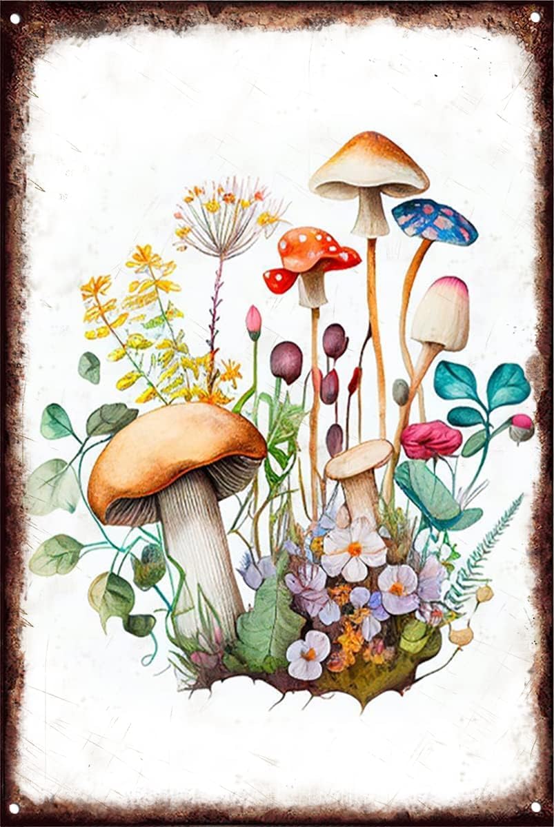 Mushrooms Vintage Metal Tin Si - Home Bar And Restaurant 评论和价格